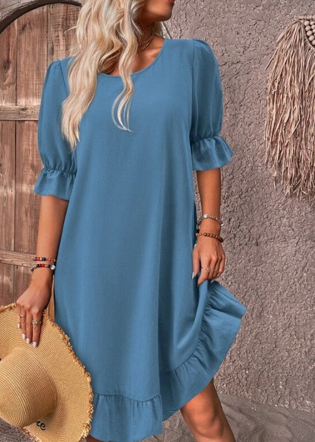 Isolde – elegancka sukienka z falbaną u dołu