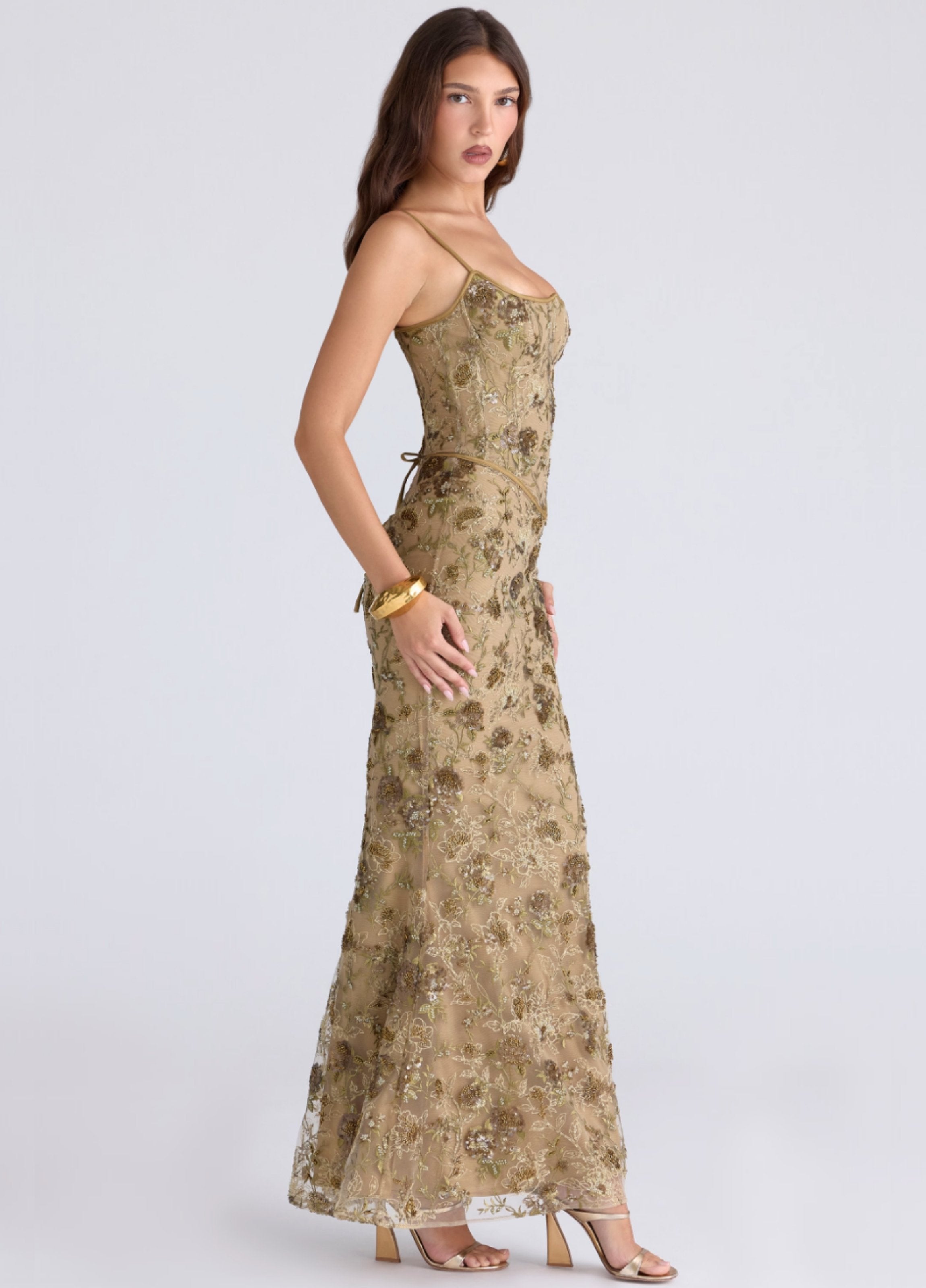 Sukienka maxi Ophelia Corset – Golden Olive