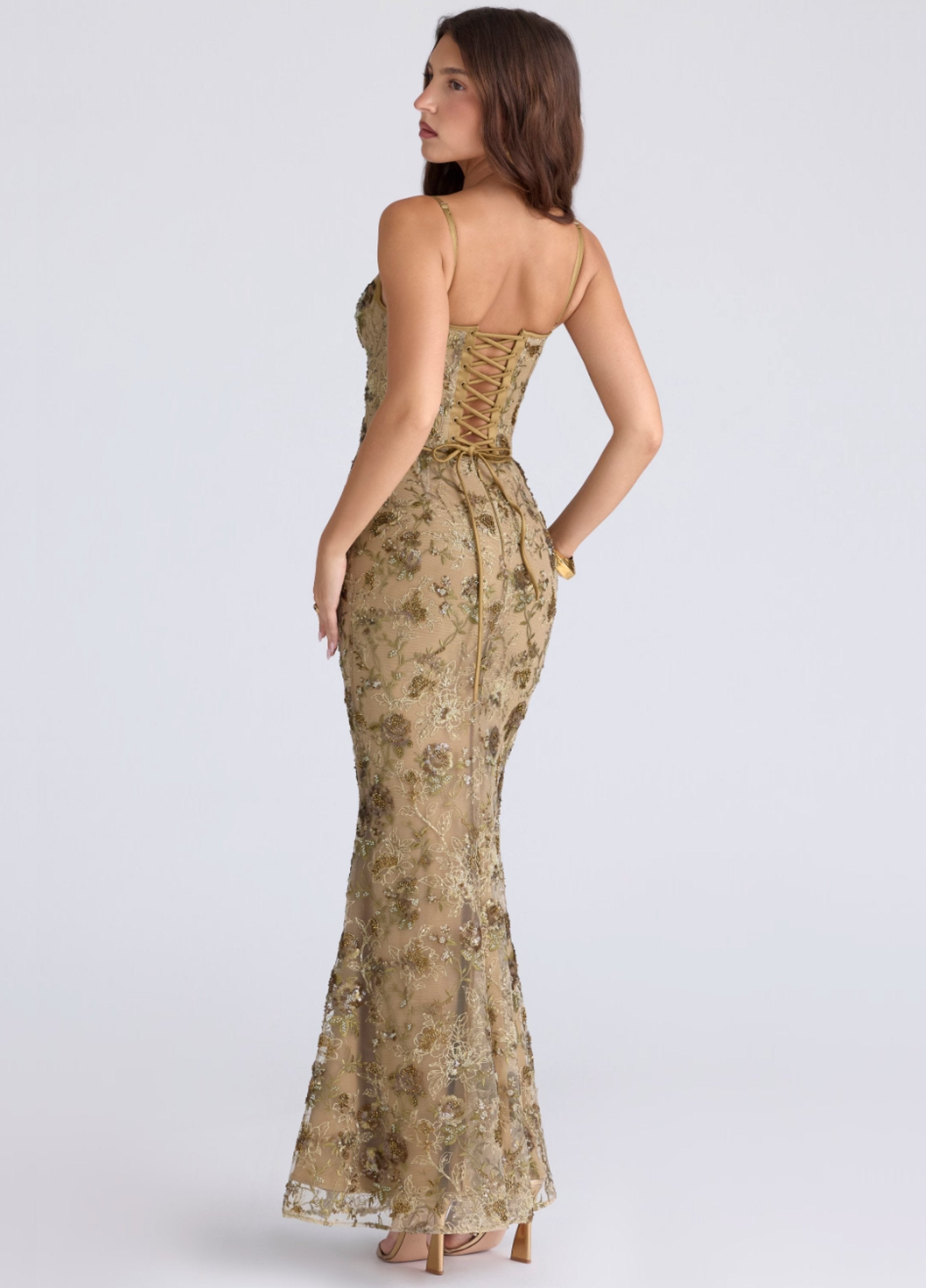 Sukienka maxi Ophelia Corset – Golden Olive