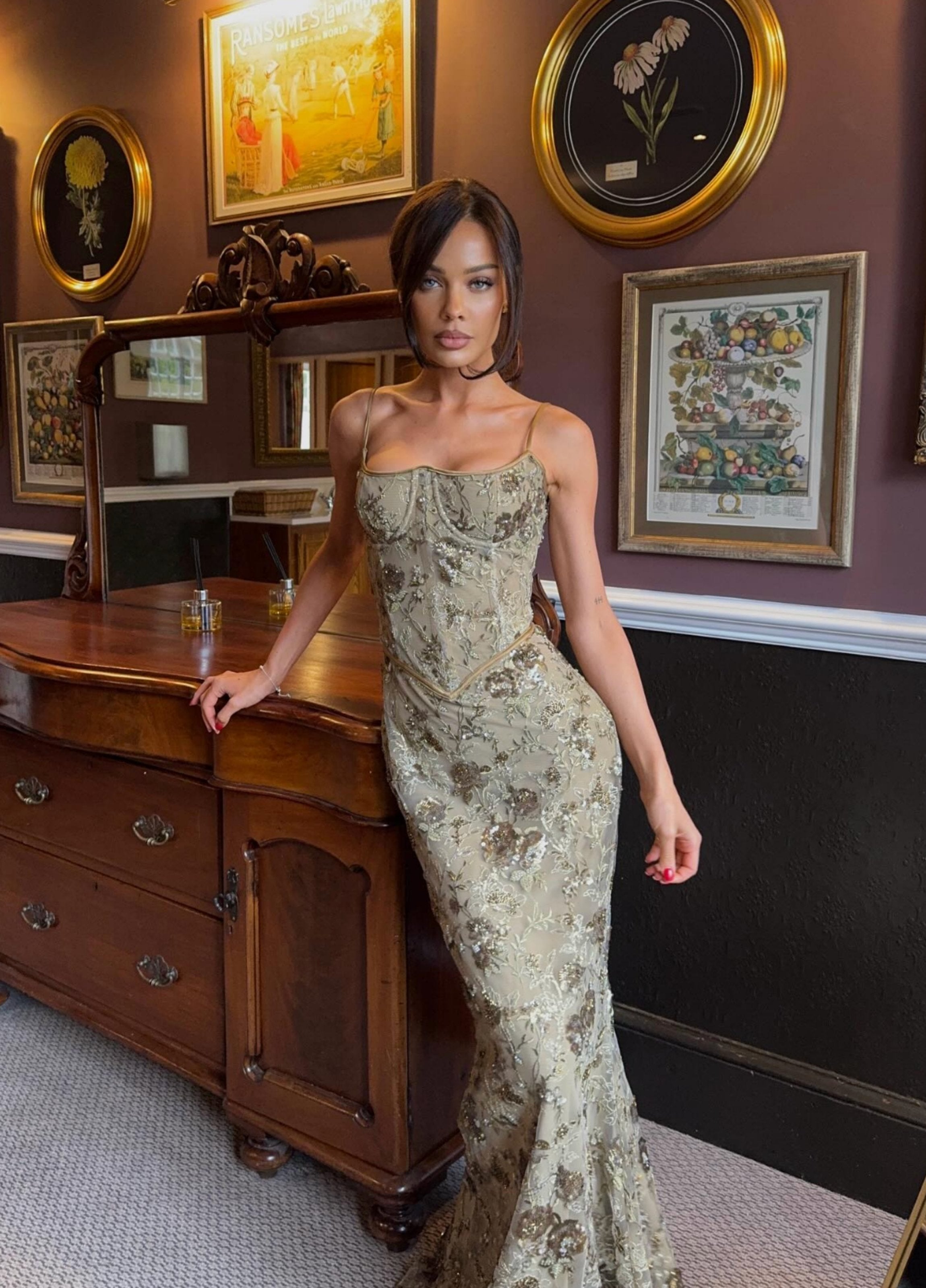 Sukienka maxi Ophelia Corset – Golden Olive